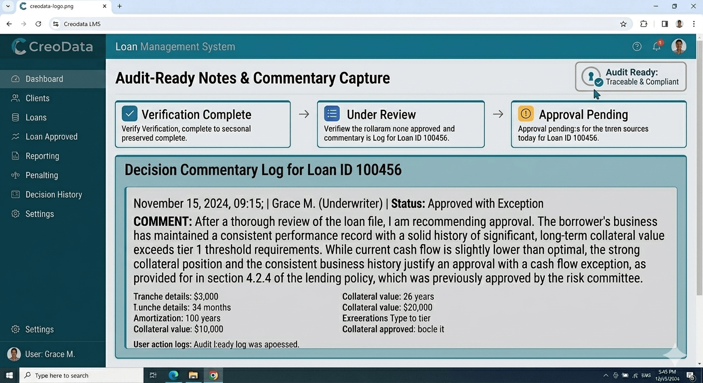 Audit-Ready Notes & Commentary Capture